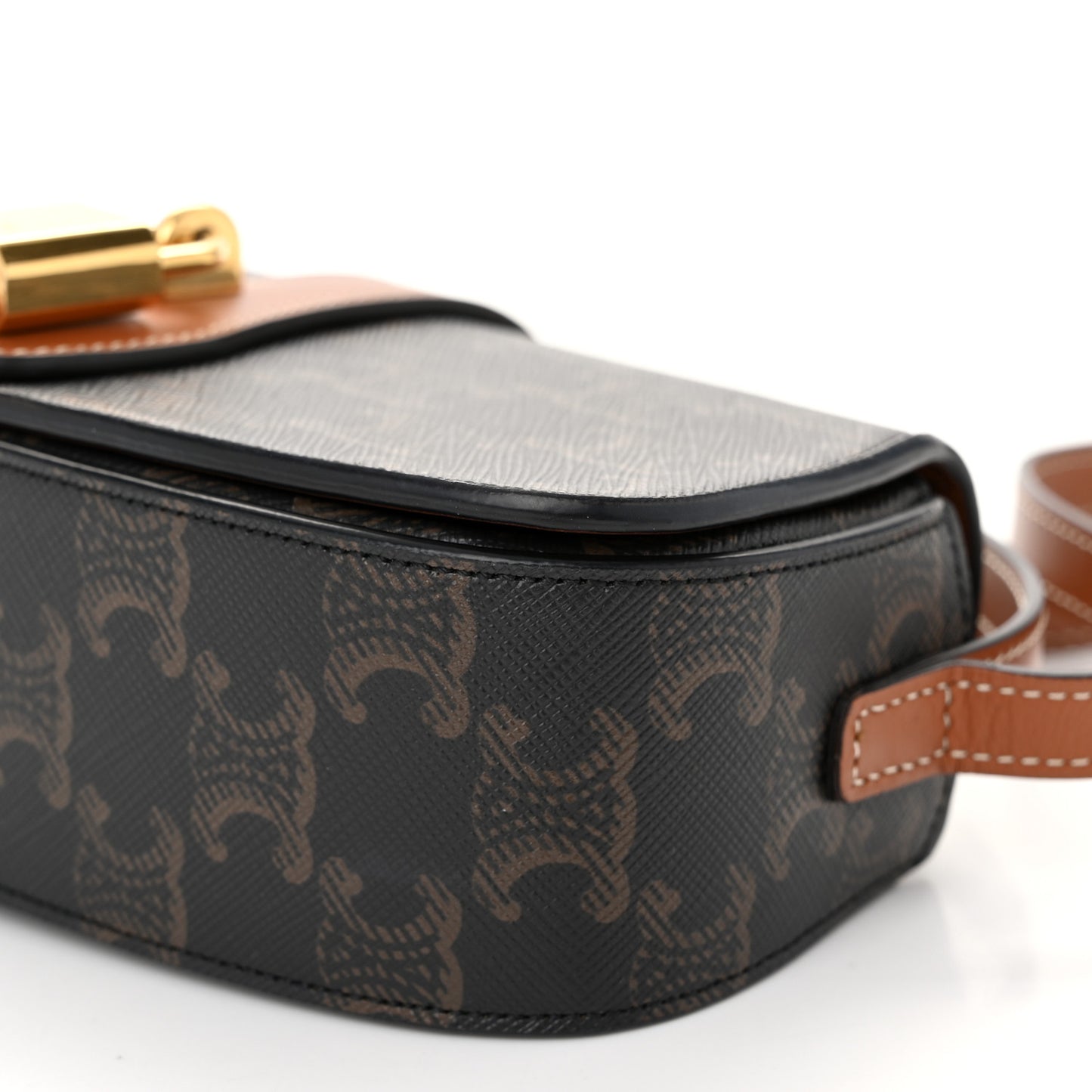 Triomphe Canvas Calfskin Tabou Clutch on Strap Tan