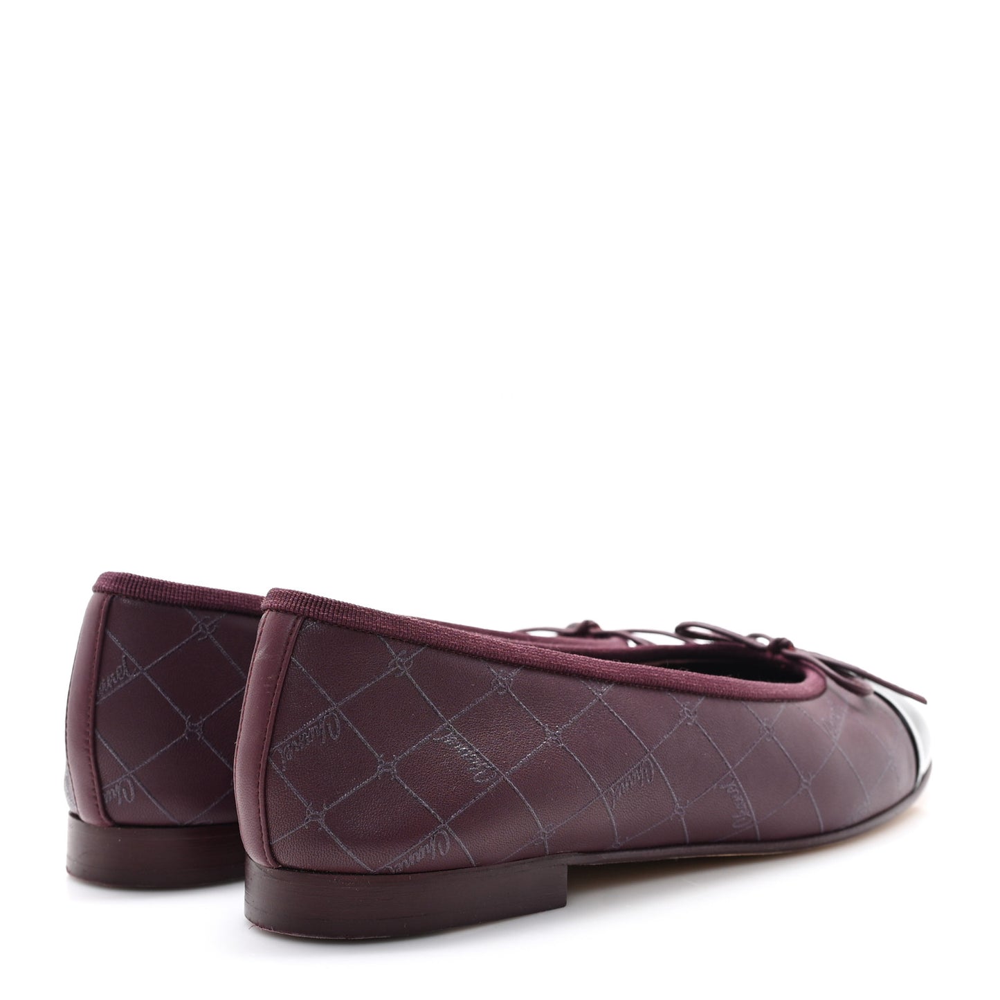 Printed Lambskin Patent CC Cap Toe Ballerina Flats 38 Burgundy Black