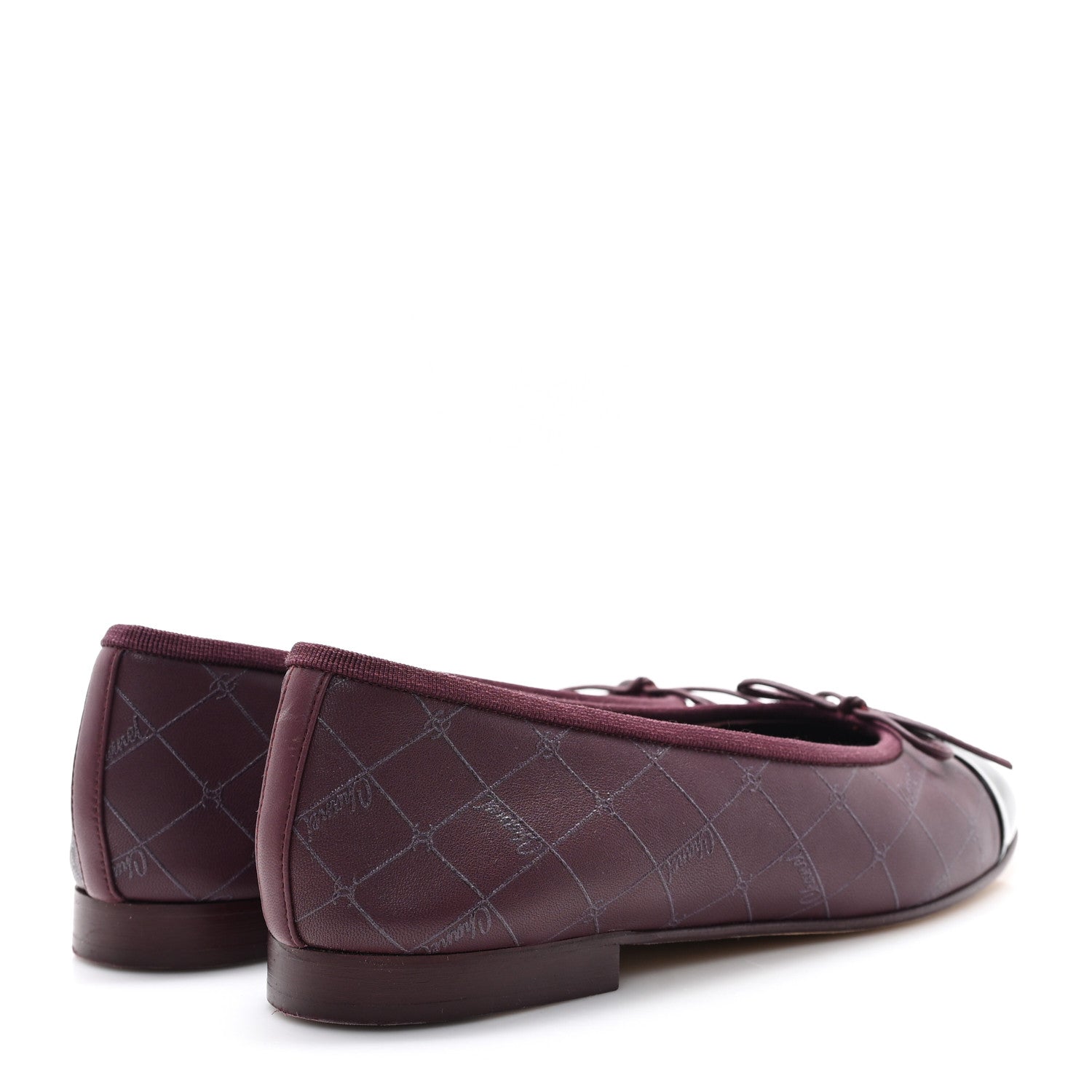 Chanel Printed Lambskin Patent CC Cap Toe Ballerina Flats 38 Burgundy Black 5 of 9