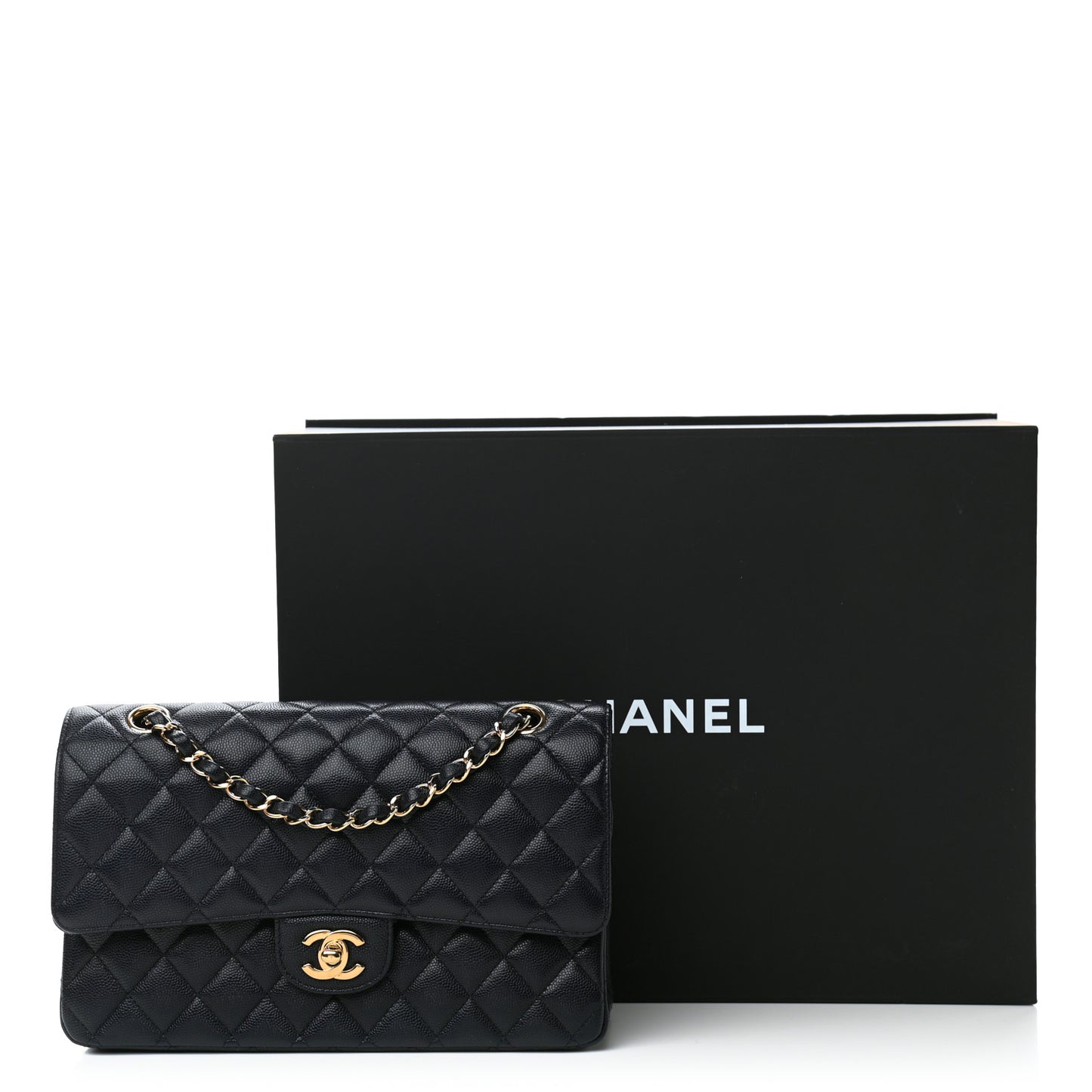 Caviar Quilted Medium Double Flap Navy