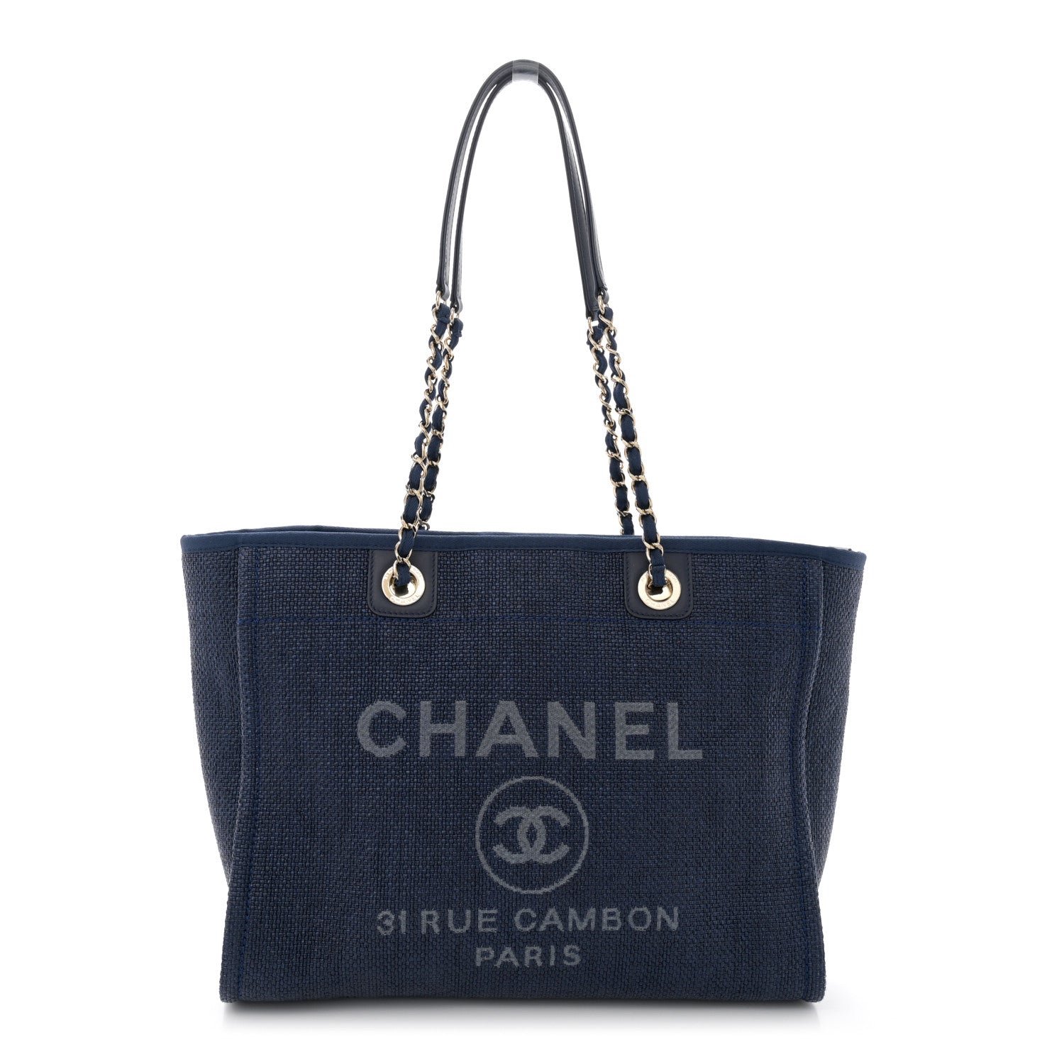 Chanel Woven Straw Raffia Small Deauville Tote Blue 1 of 10