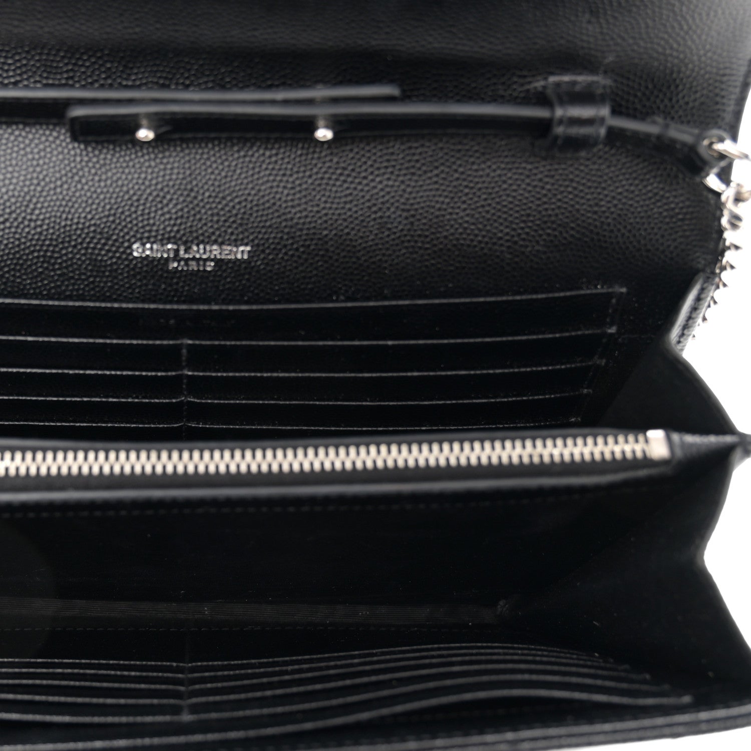 Saint Laurent Grain De Poudre Matelasse Chevron Monogram Chain Wallet Black 5 of 10
