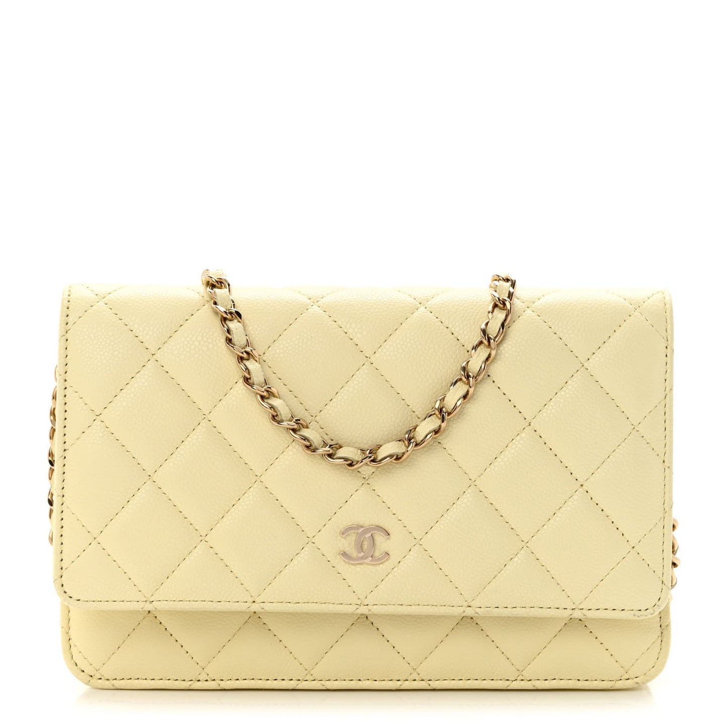 Caviar Quilted Wallet on Chain WOC Light Yellow