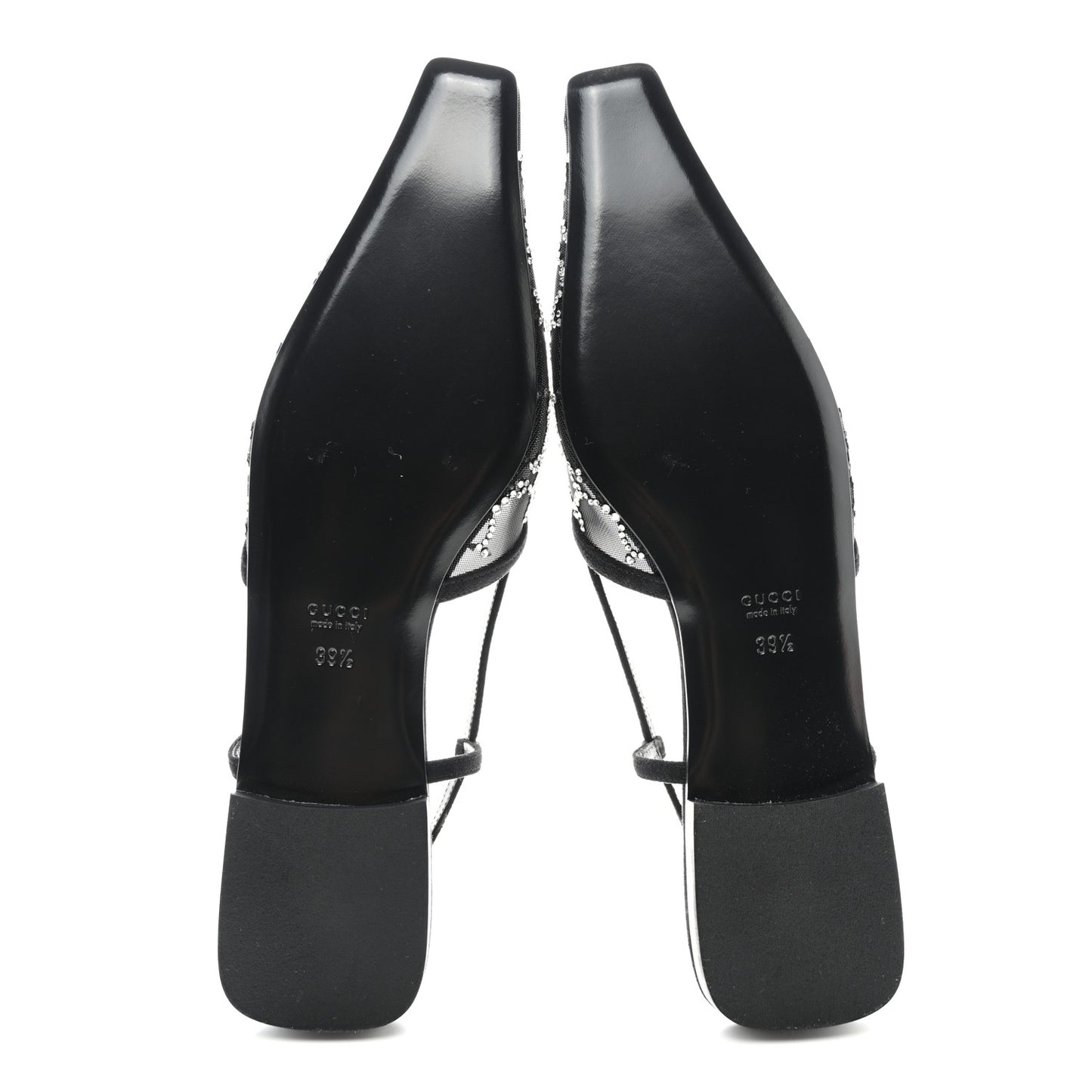Tela Retino Kid Scamosciato Crystal GG Monogram Square Demi Ballet Flats 39.5 Black