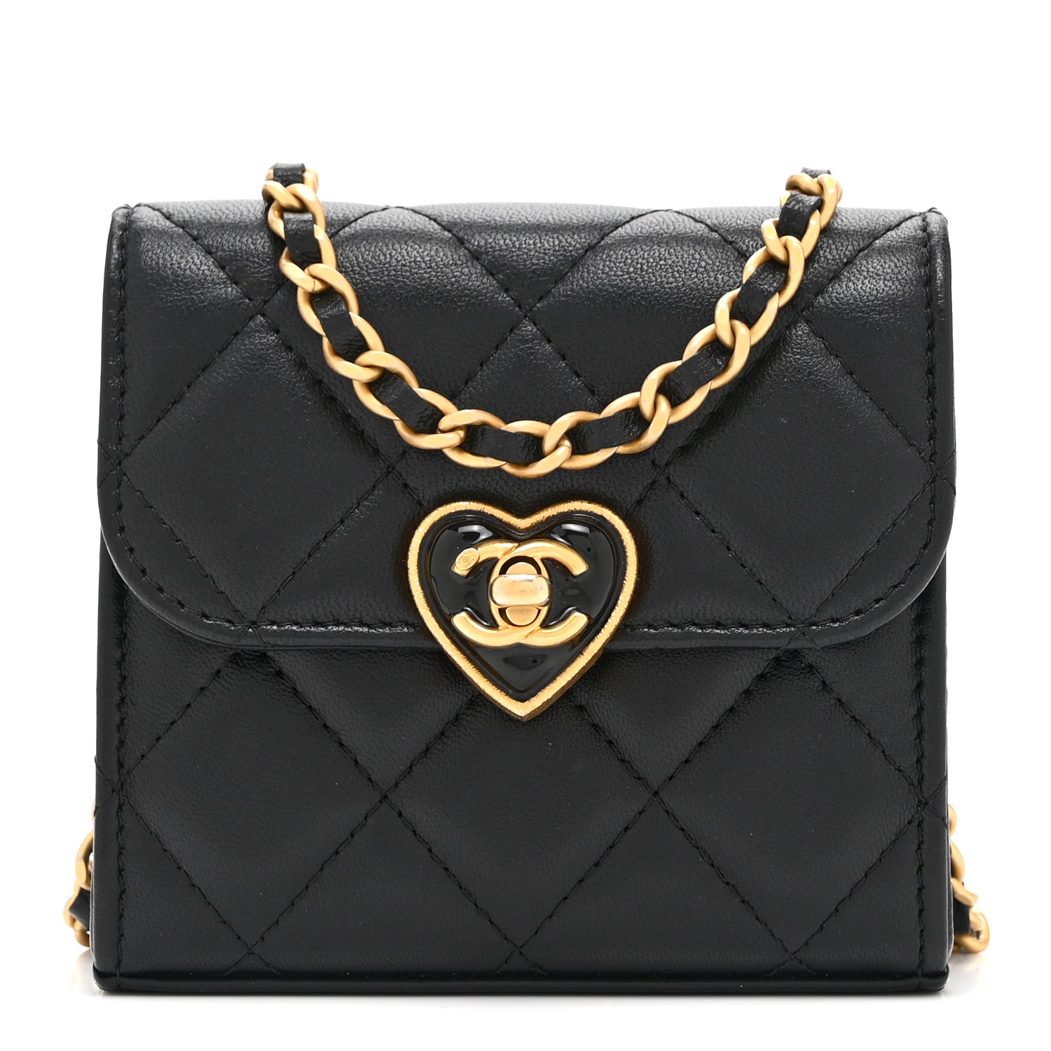 Chanel Lambskin Plexiglass Quilted Coco Love Clutch With Chain
