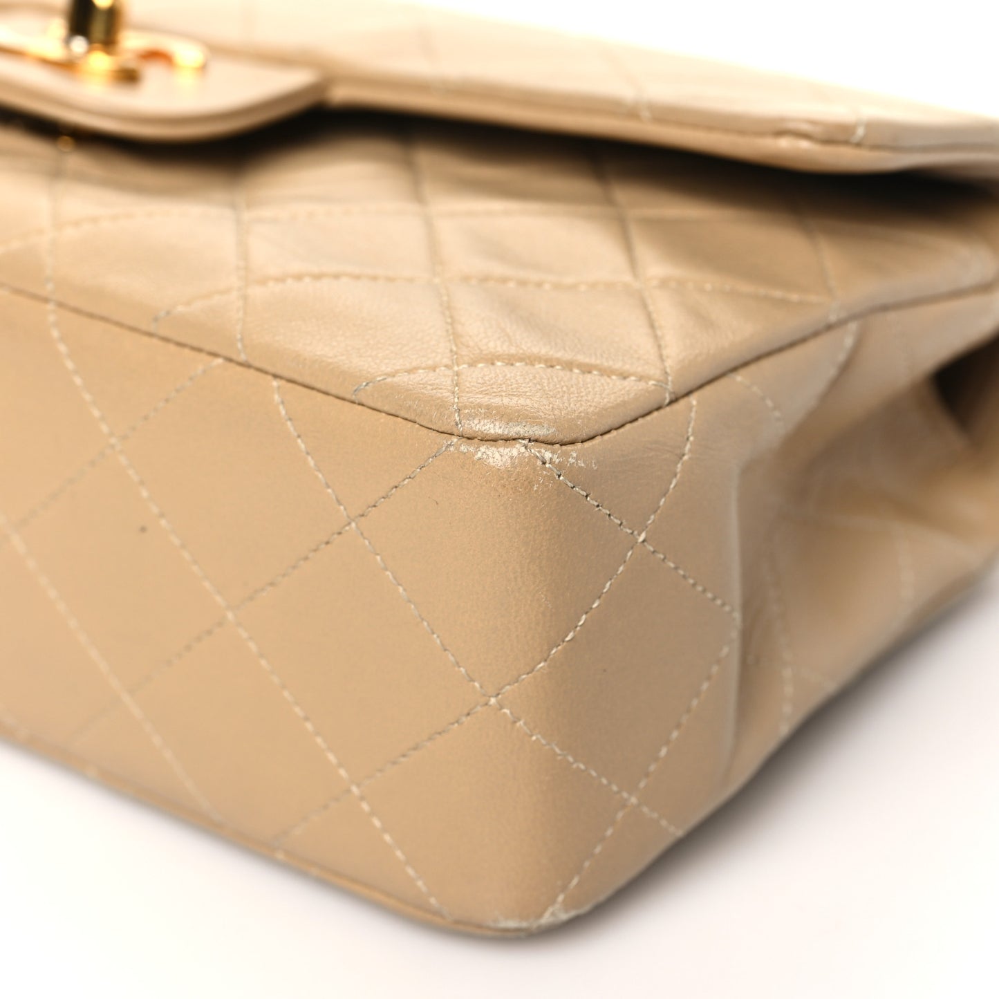 Lambskin Quilted Small Double Flap Beige