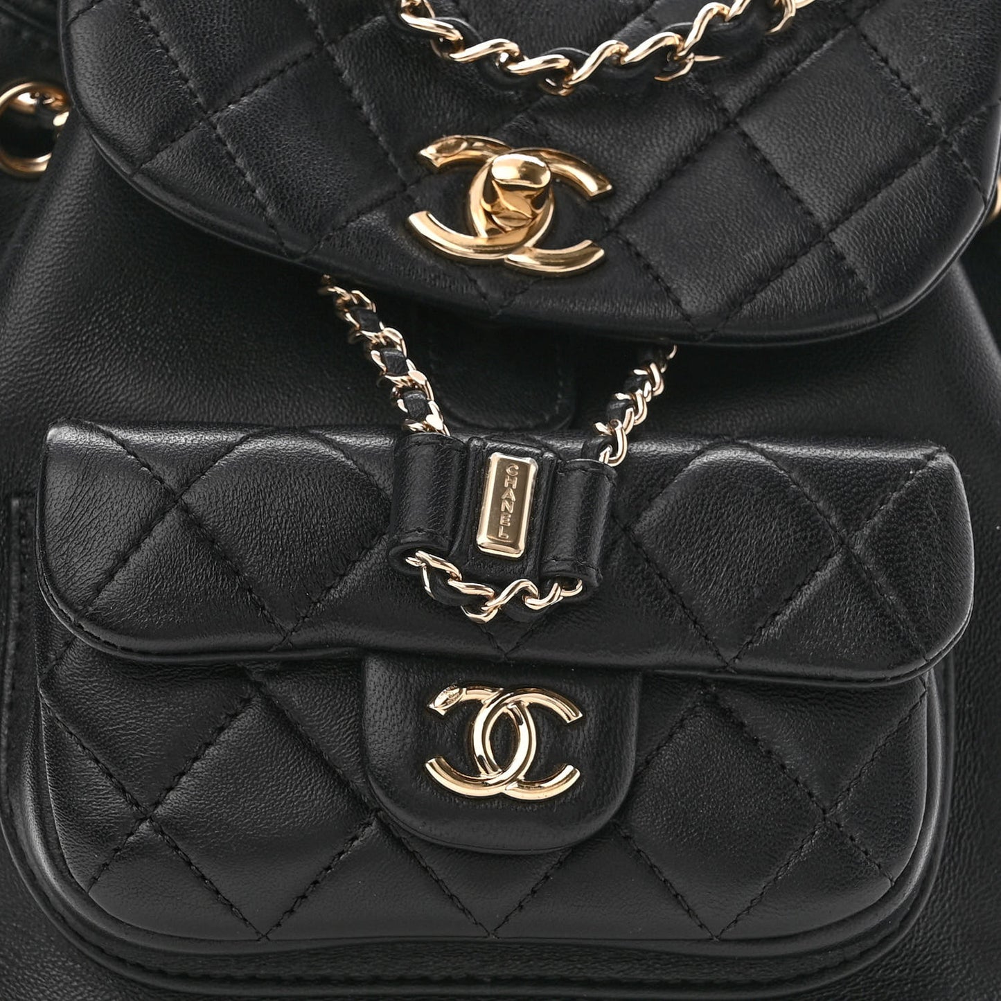 Lambskin Quilted Small Duma Drawstring Backpack Black