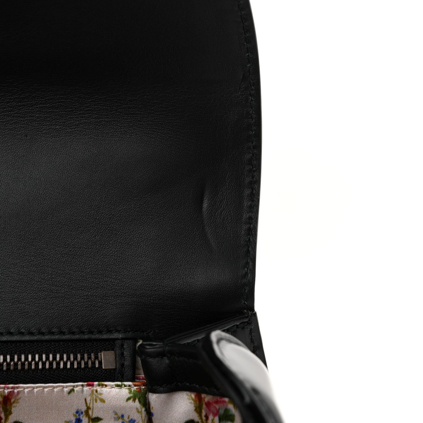 Calfskin Frame Print Bamboo Top Handle Bag Black