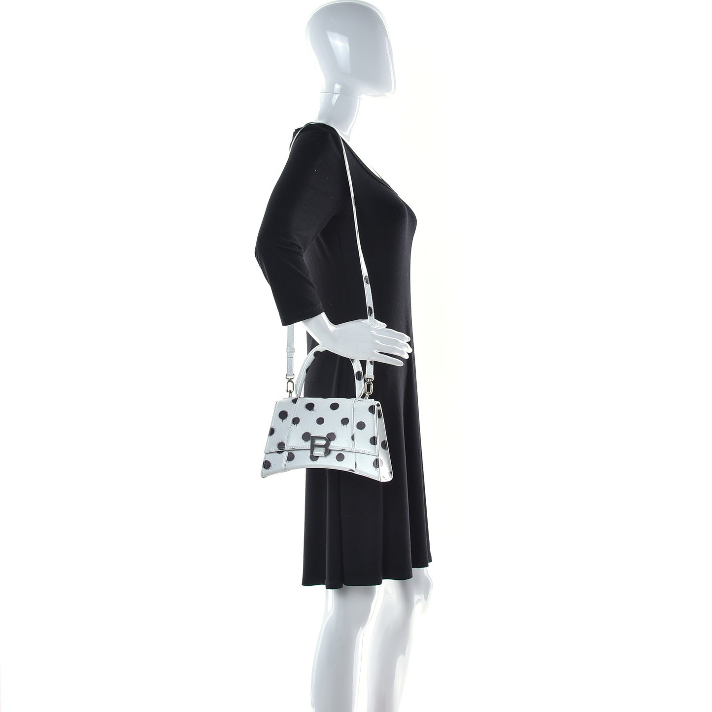 Smooth Calfskin Spray Polka Dot Small Hourglass Top Handle Bag White Black