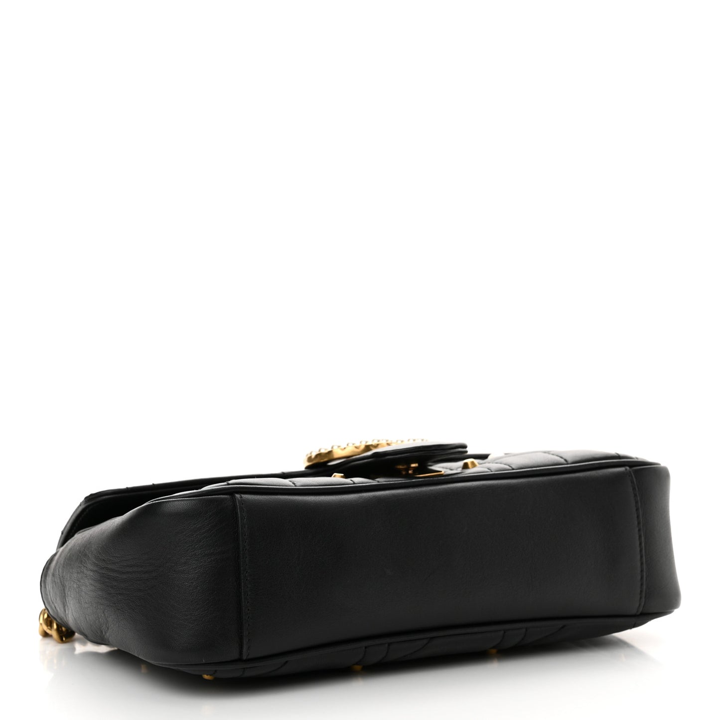 Calfskin Matelasse Studded Small Pearly GG Marmont Shoulder Bag Black