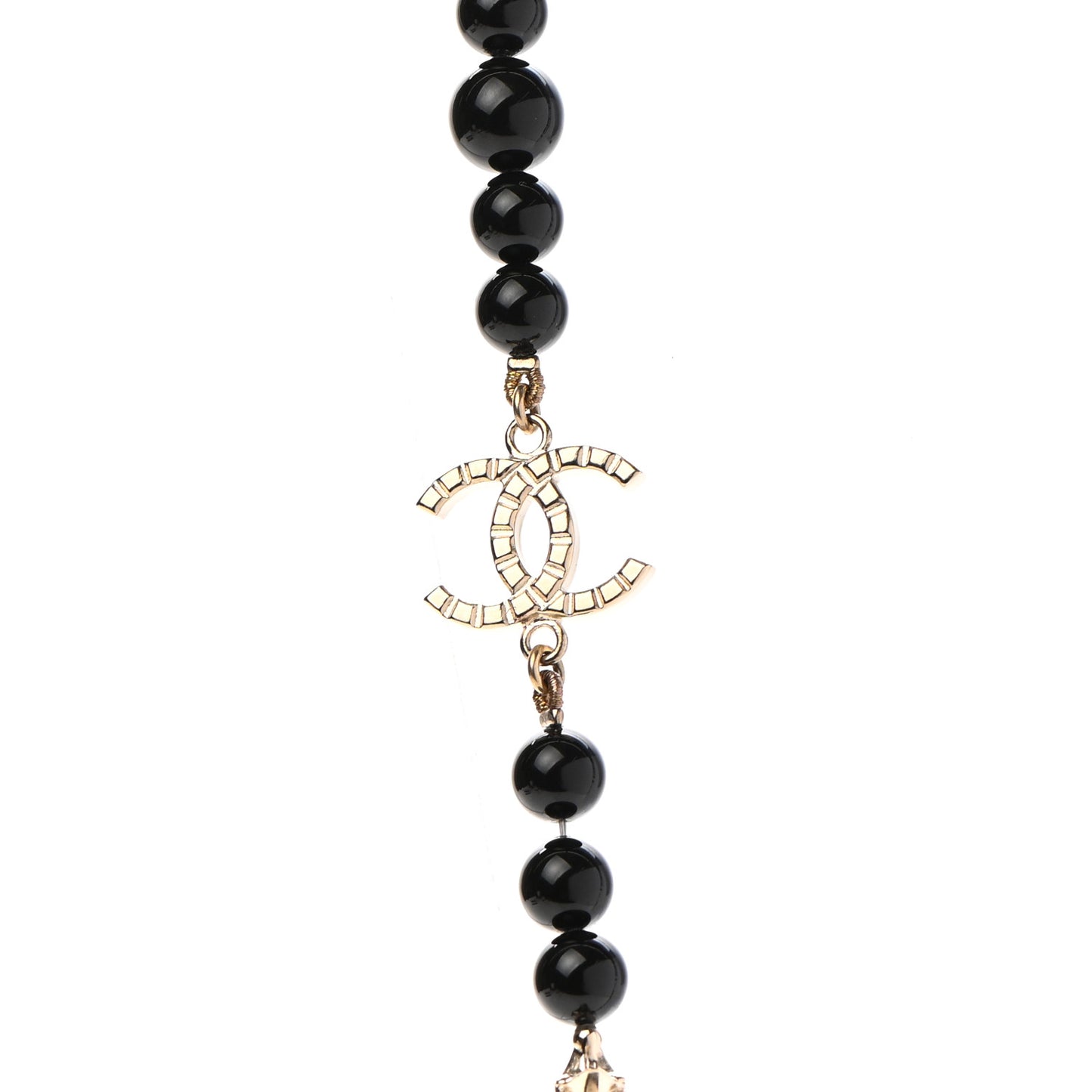 Ruthenium Crystal Baguette Pearl Beaded CC Long Necklace Black