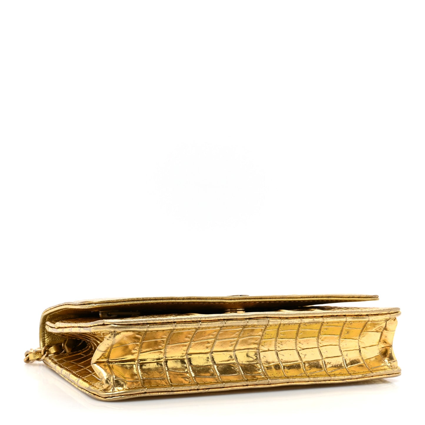 Metallic Calfskin Crocodile Embossed Cocodile Wallet On Chain WOC Gold