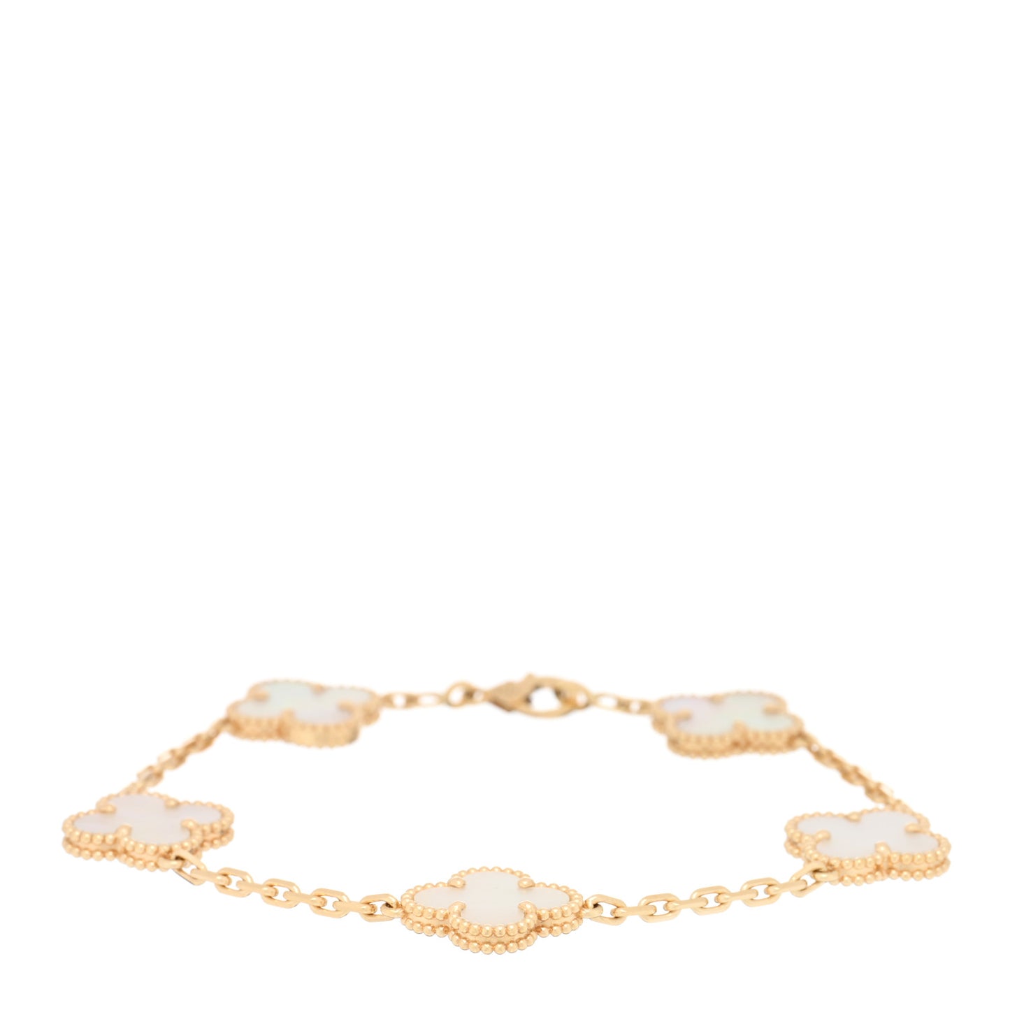 18K Yellow Gold Mother of Pearl 5 Motifs Vintage Alhambra Bracelet