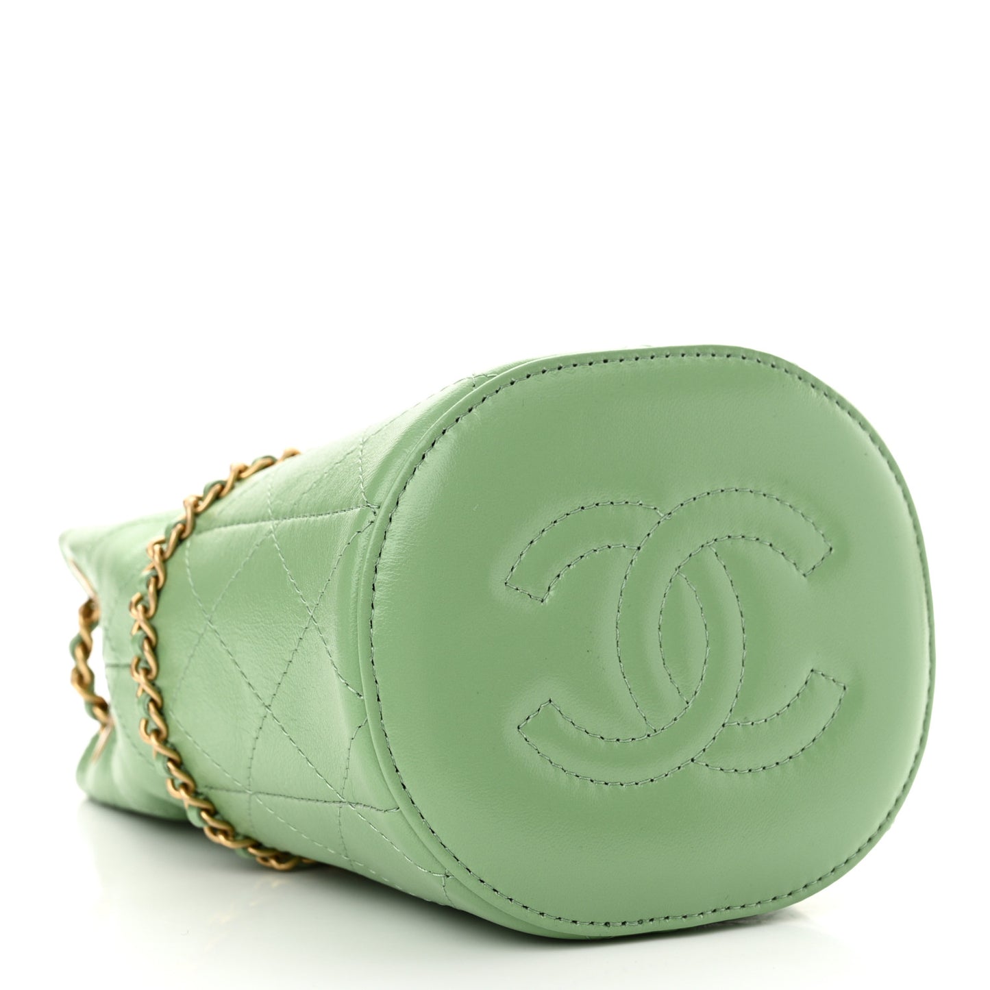 Shiny Lambskin Quilted Nauticoco Bucket Light Green