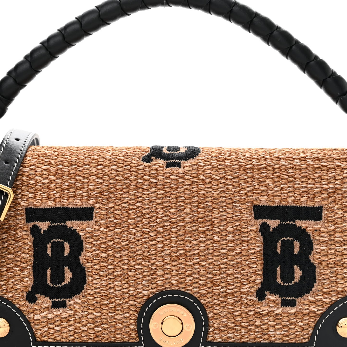 Raffia Calfskin TB Small Note Crossbody Bag Natural Black