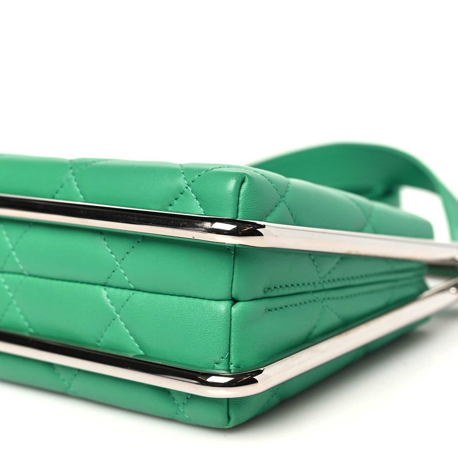 Chanel Quilted Lambskin Metal Bar Clutch Bag Green 9 of 9