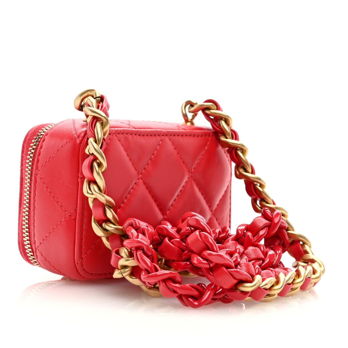 Lambskin Quilted Mini Lacquered Chain Clutch Red