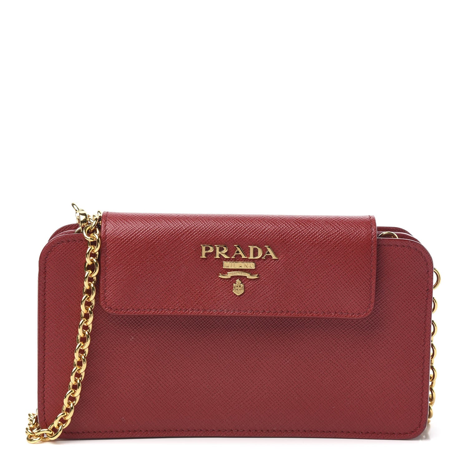 Prada Saffiano Chain Wallet Fuoco 1 of 10