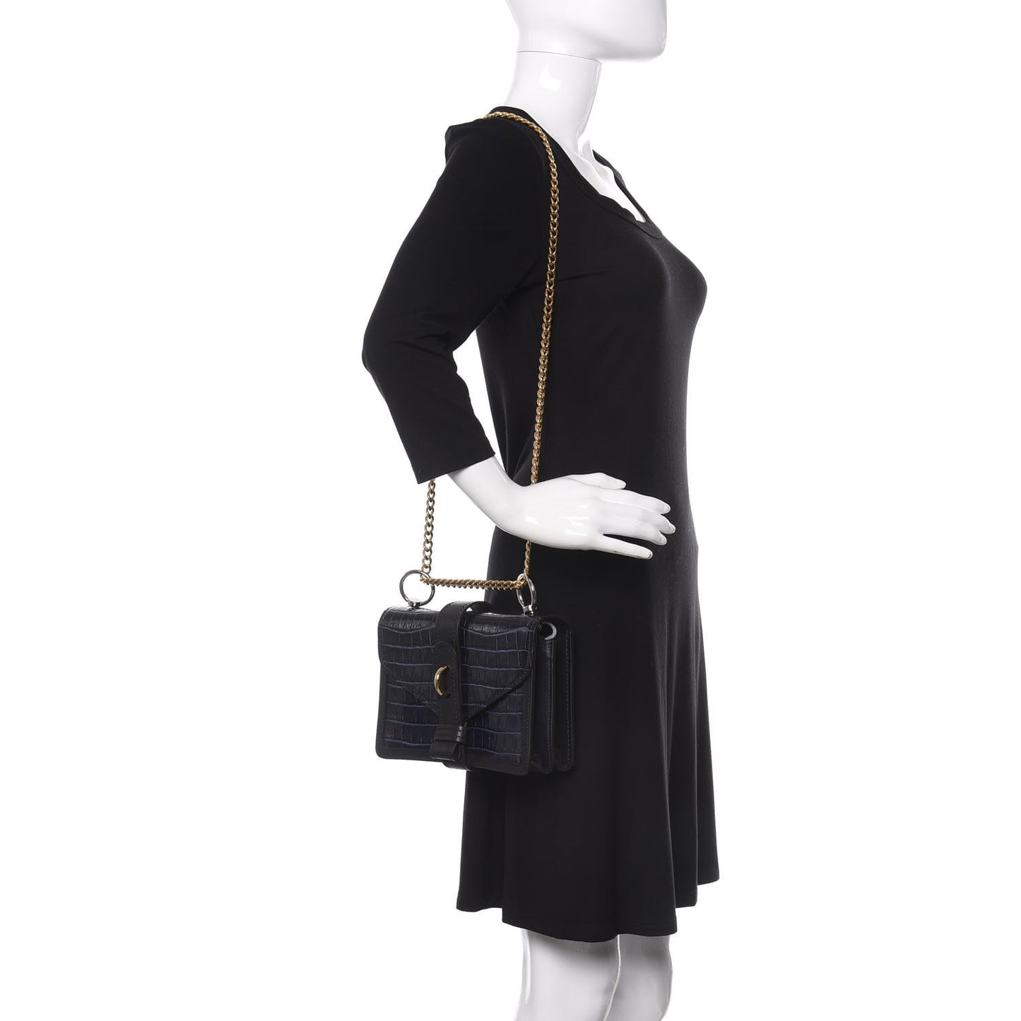 Calfskin Crocodile Embossed Aby Chain Shoulder Bag Full Blue