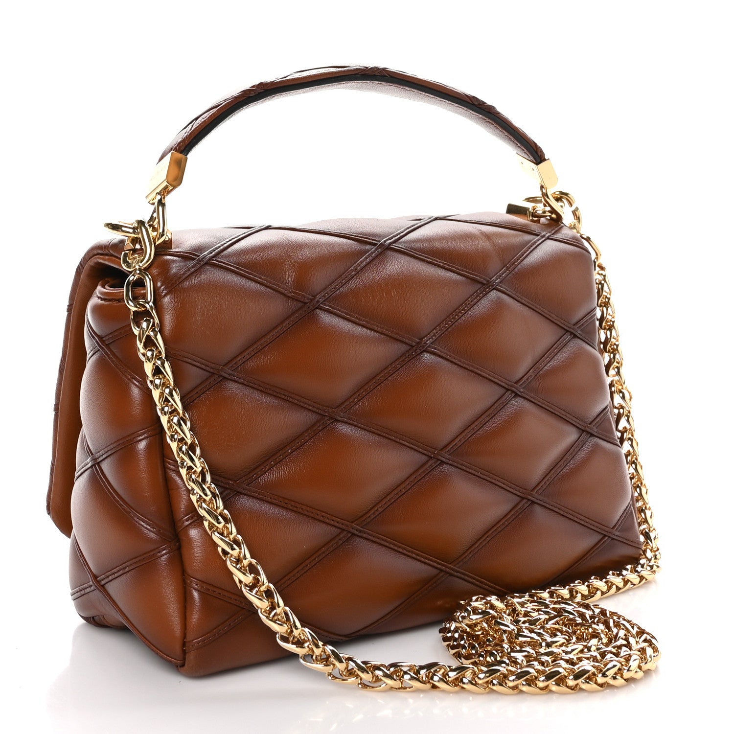 Louis Vuitton Lambskin Malletage Top Handle GO-14 MM Tan 4 of 9