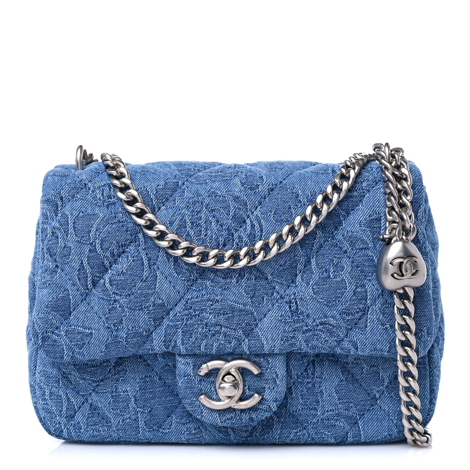 Chanel Denim Quilted Camellia Sweetheart Mini Flap Blue 1180388