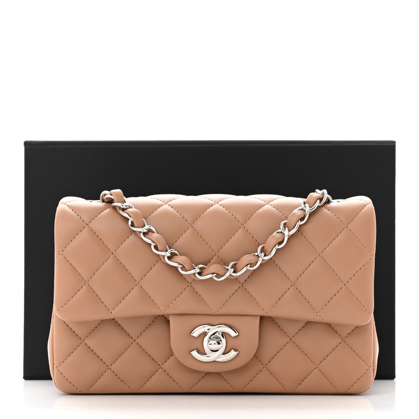 Lambskin Quilted Mini Rectangular Flap Dark Beige