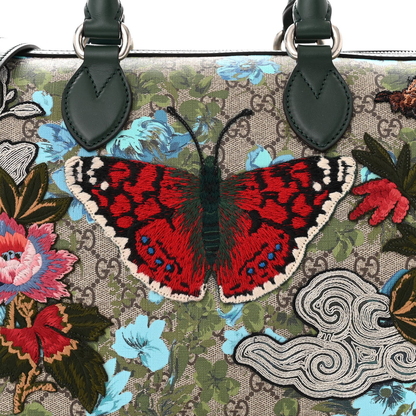 GG Supreme Monogram Bloom Butterfly Embroidered Medium Boston Green