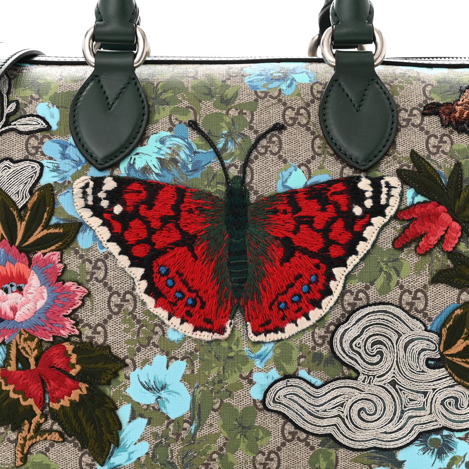 Gucci GG Supreme Monogram Bloom Butterfly Embroidered Medium Boston Green 8 of 10