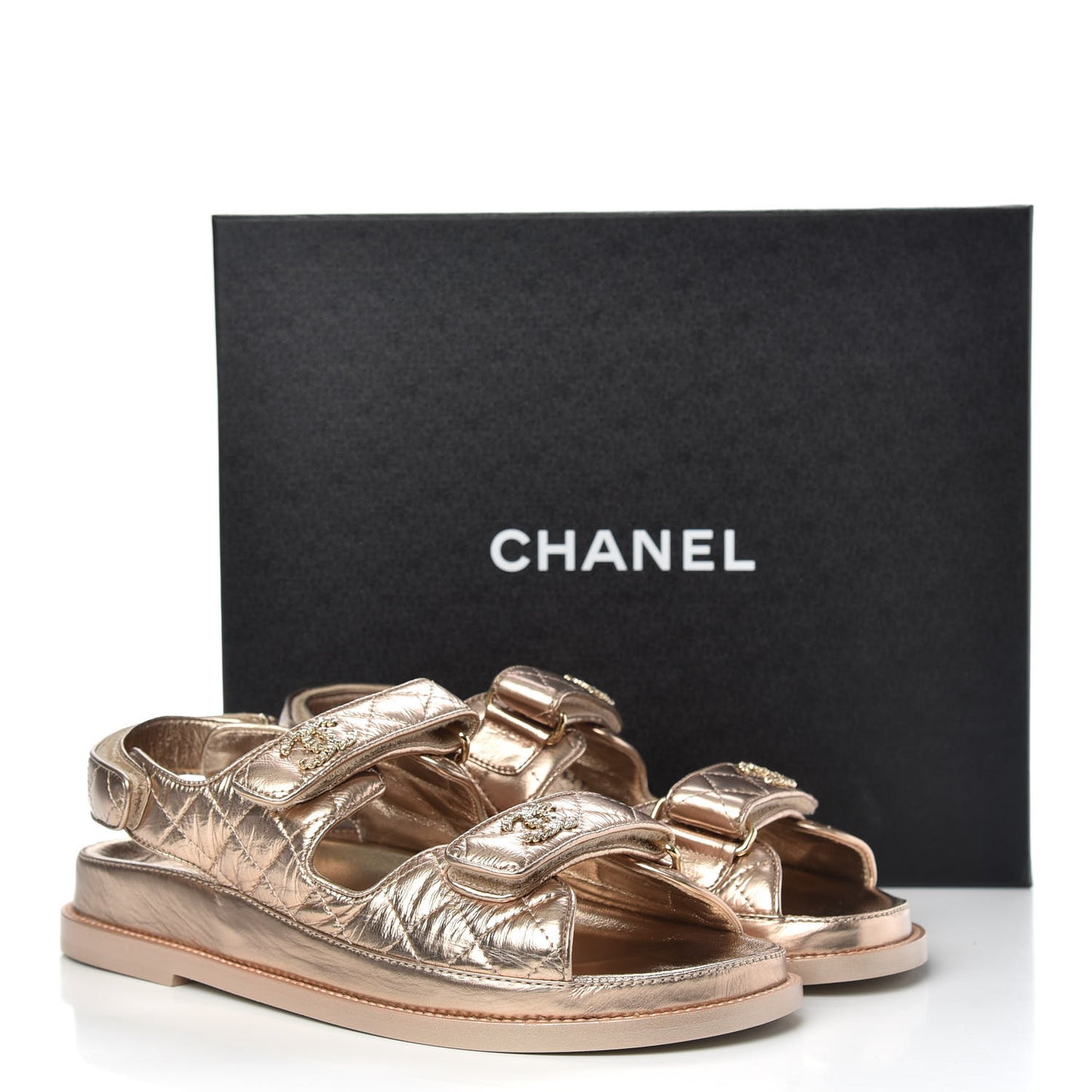 Iridescent Lambskin Velcro Dad Sandals Light Bronze