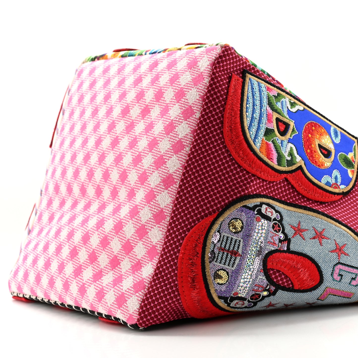 Canvas Embroidered Calfskin Caracaba Tote Multicolor