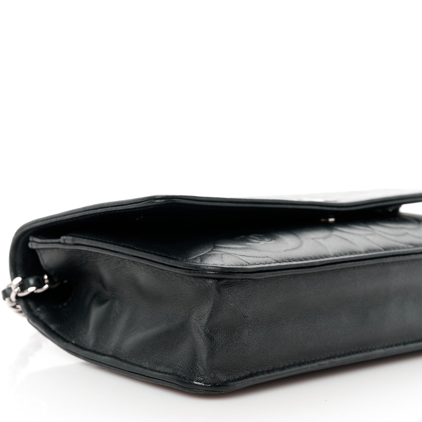 Lambskin Camellia Embossed Wallet on Chain WOC Black