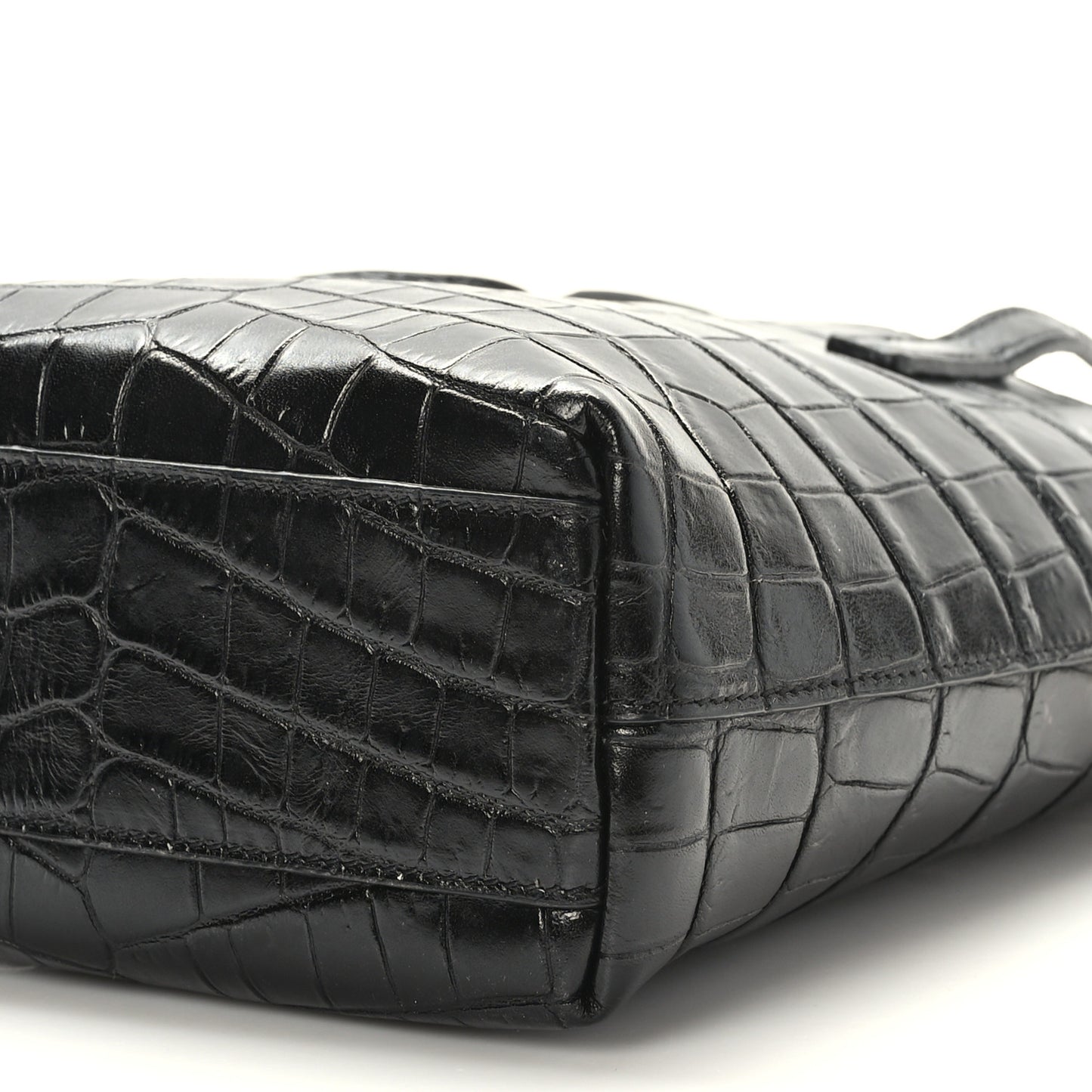 Calfskin Crocodile Embossed Paris Mini Toy Shopper Tote Black