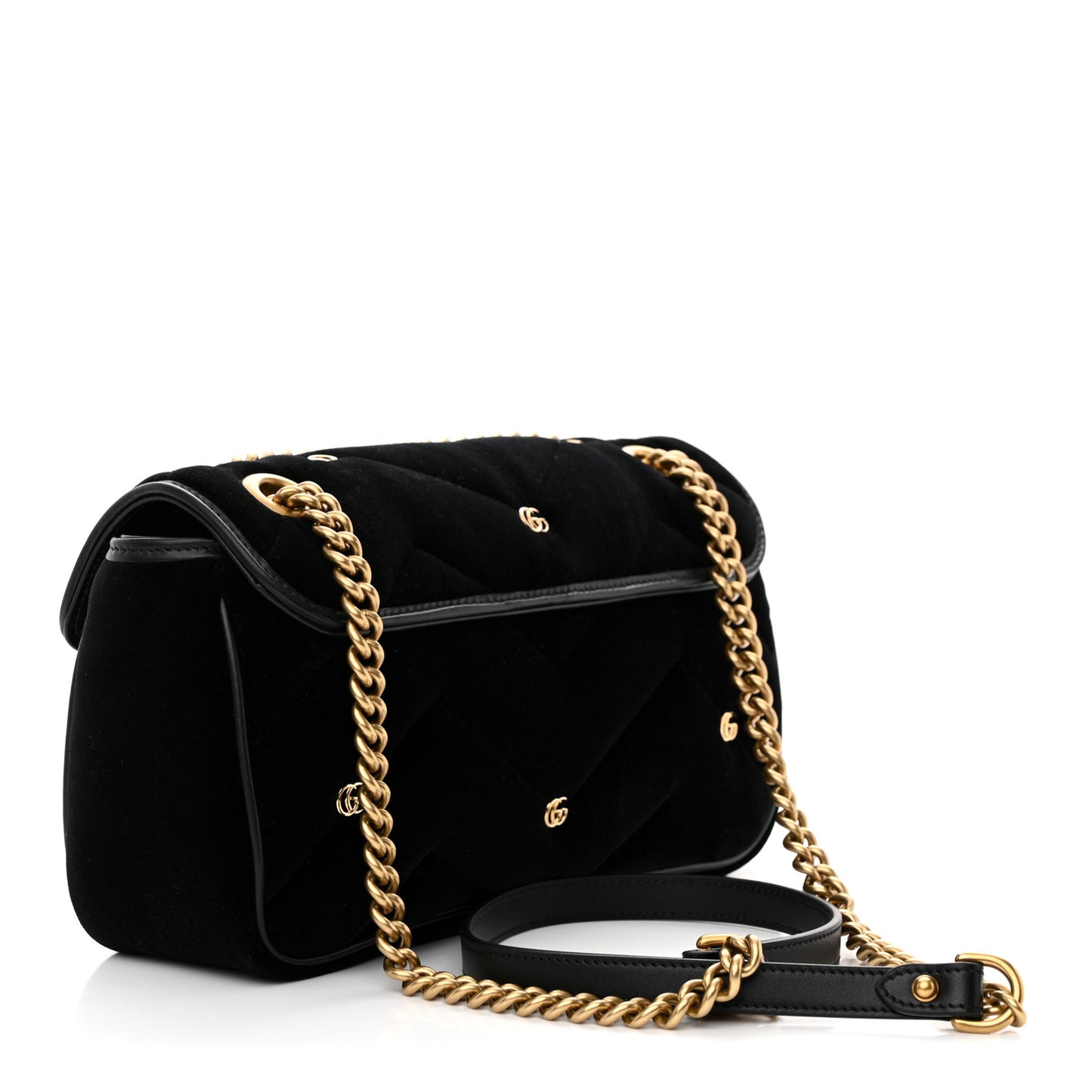 Velvet Matelasse Double G Studs Small Torchon GG Marmont Shoulder Bag Black