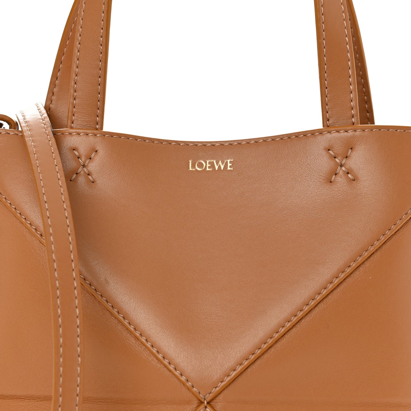 Shiny Calfskin Mini Puzzle Fold Tote Warm Desert