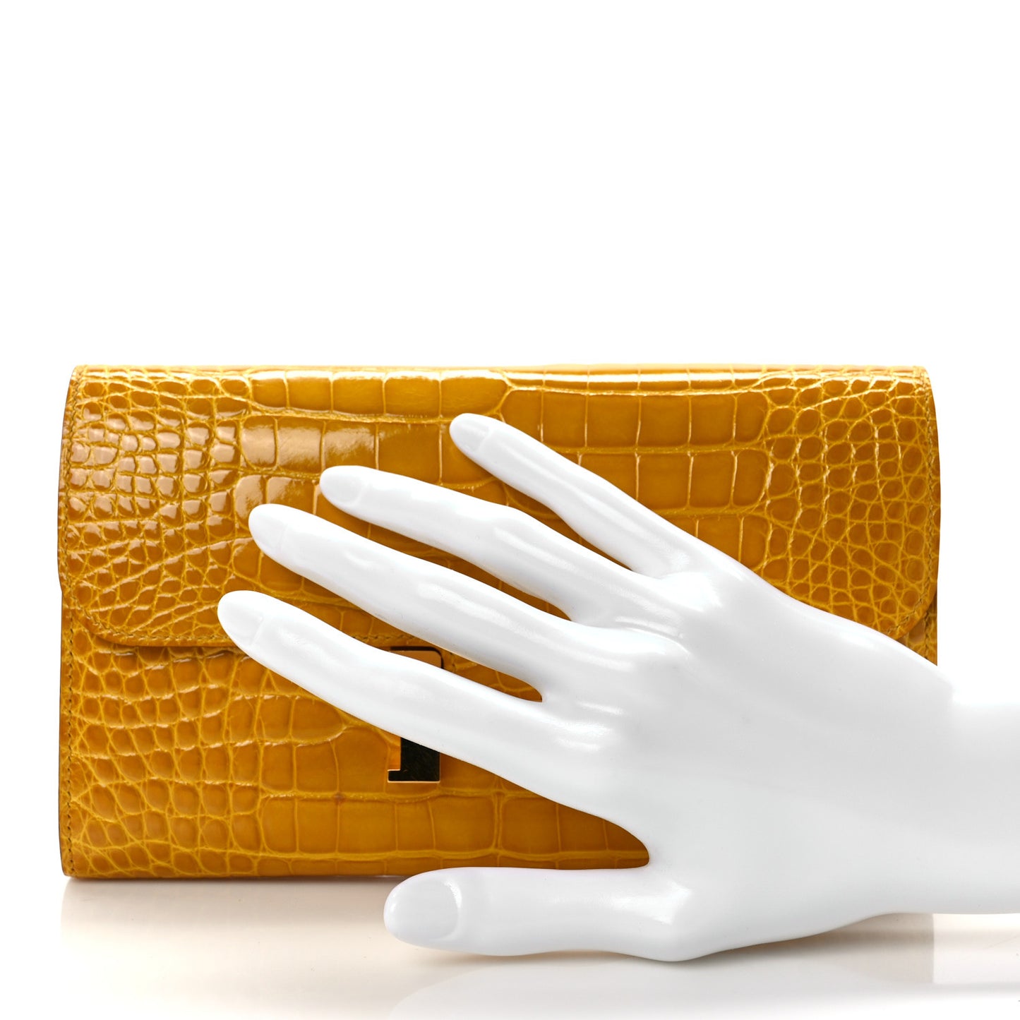 Shiny Alligator Constance Long Wallet Curry