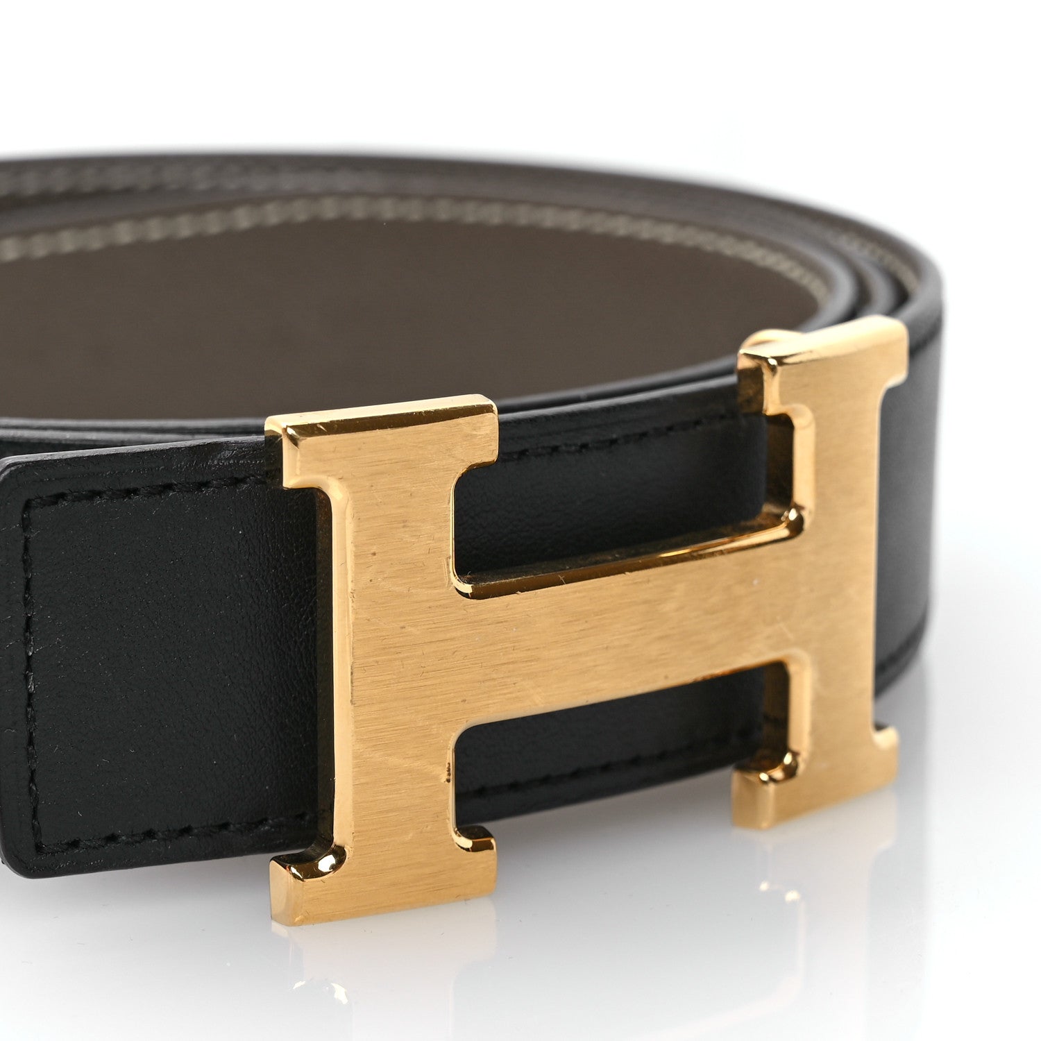 Hermes Swift Epsom 32mm H Belt 85 34 Black Etoupe 6 of 7