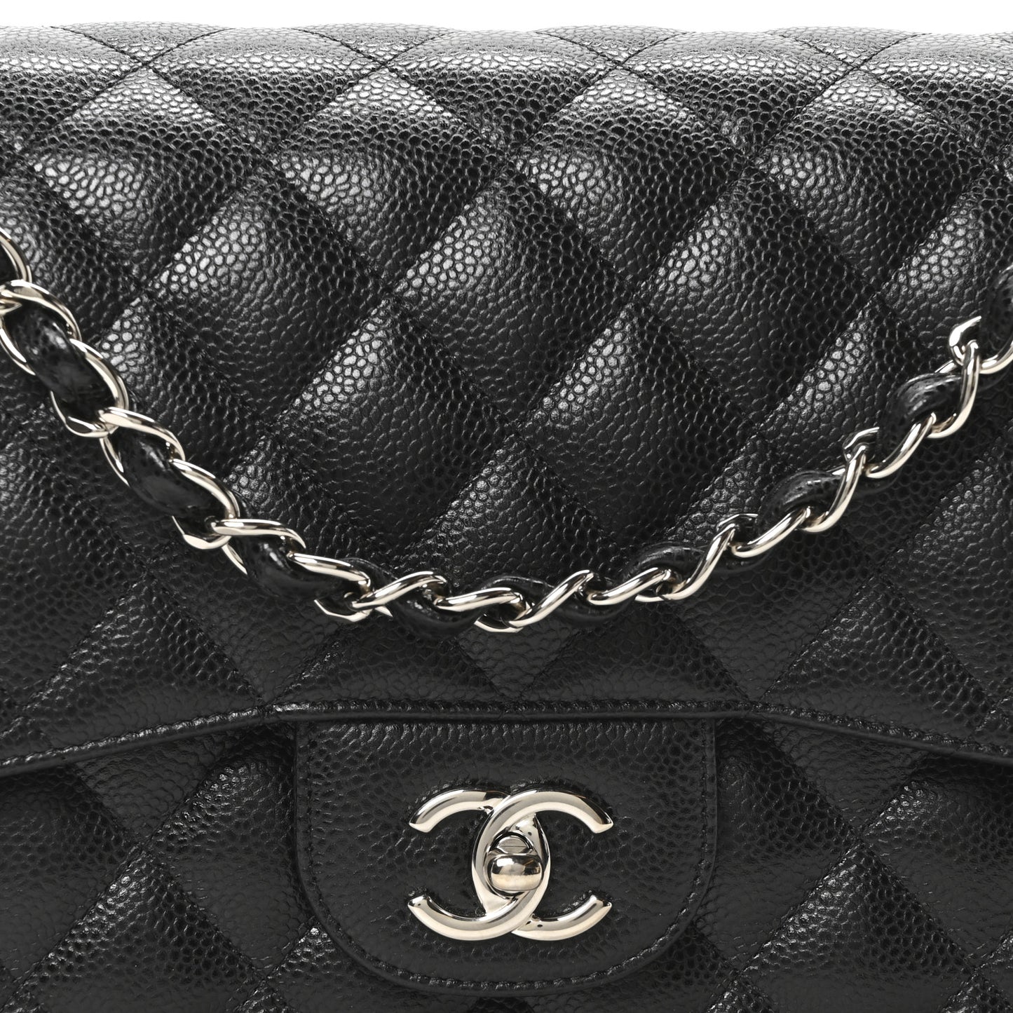 Caviar Quilted Jumbo Double Flap Black