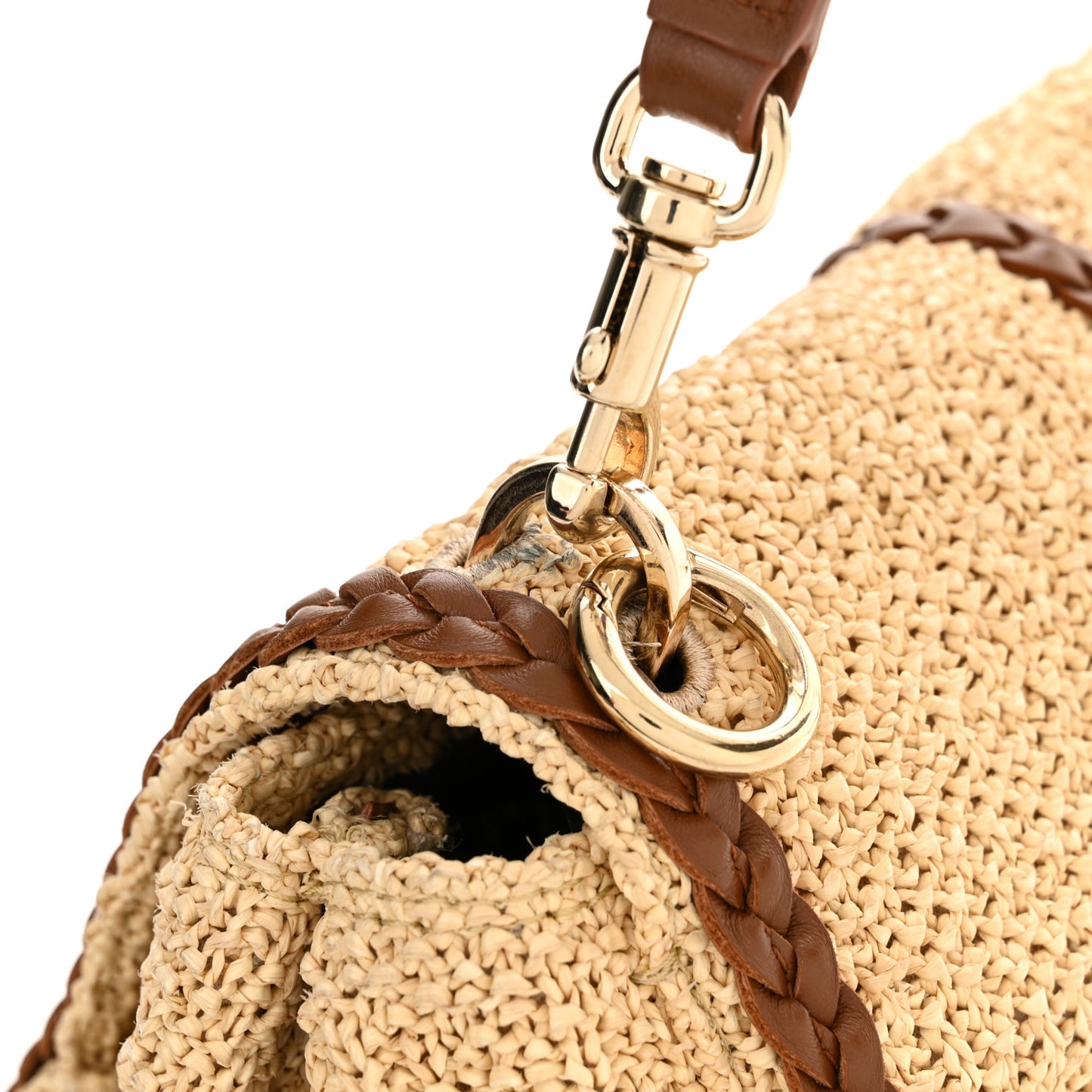 Raffia Calfskin Medium Penelope Shoulder Bag Tan