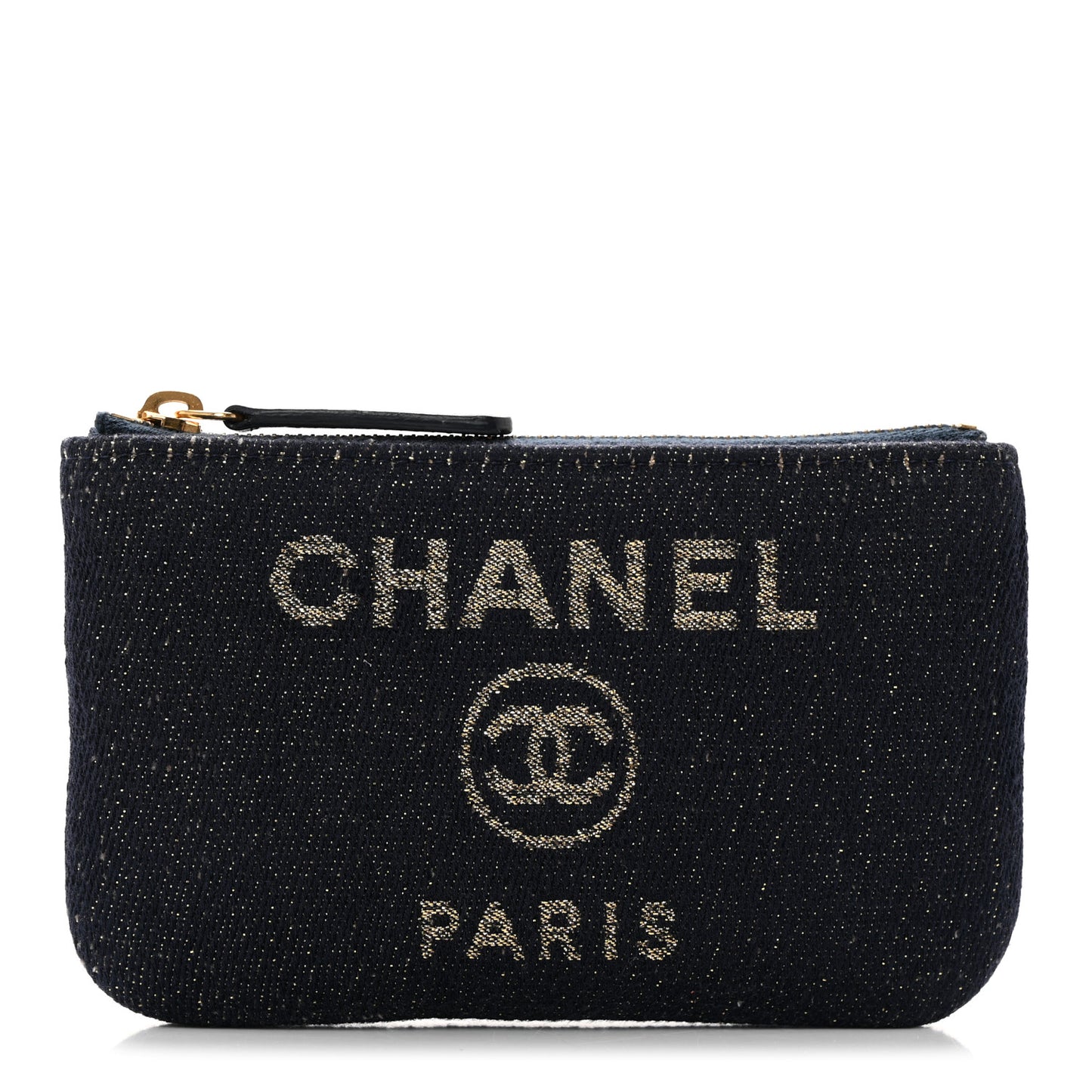 Lurex Canvas Deauville Cosmetic Pouch Navy Blue Gold