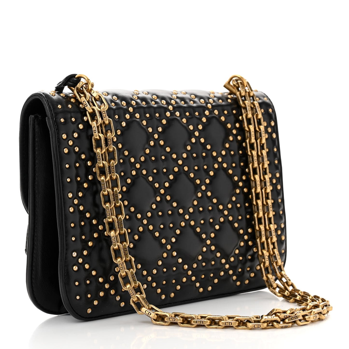 Lambskin Cannage Studded Large Dioraddict Flap Bag Black