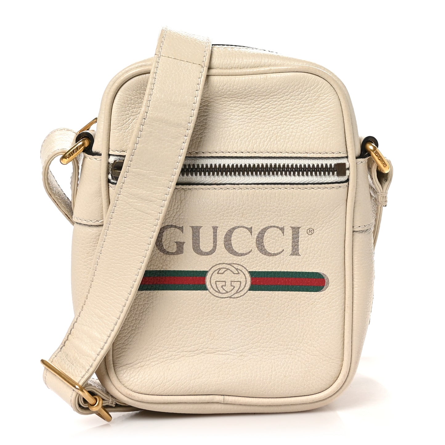 Grained Calfskin Mini Logo Messenger Bag White