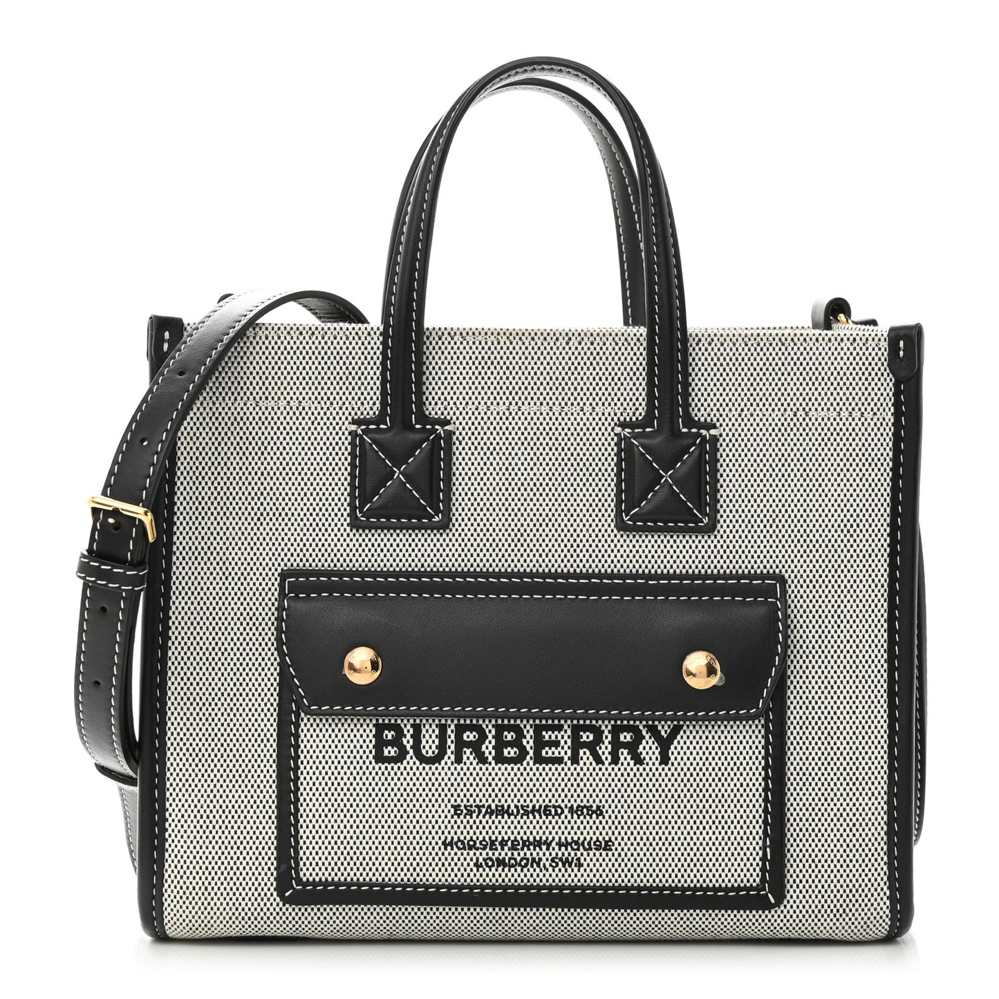 Canvas Smooth Calfskin Mini Two Tone Freya Tote Black