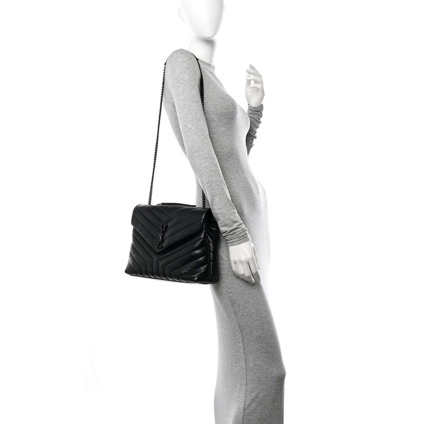 Calfskin Y Quilted Monogram Monochrome Medium Loulou Chain Satchel Black