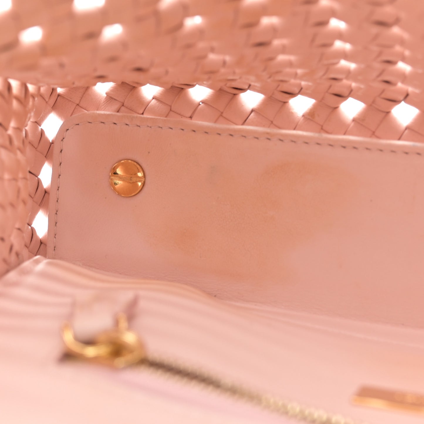 Nappa Woven Mini Peekaboo Iconic Satchel Rosa Confetto