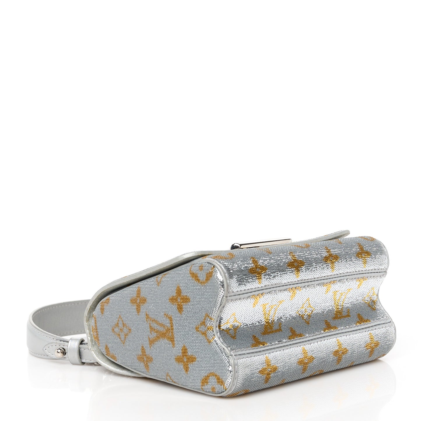 Sequins Monogram Twist Shoulder Bag PM Gold Silver