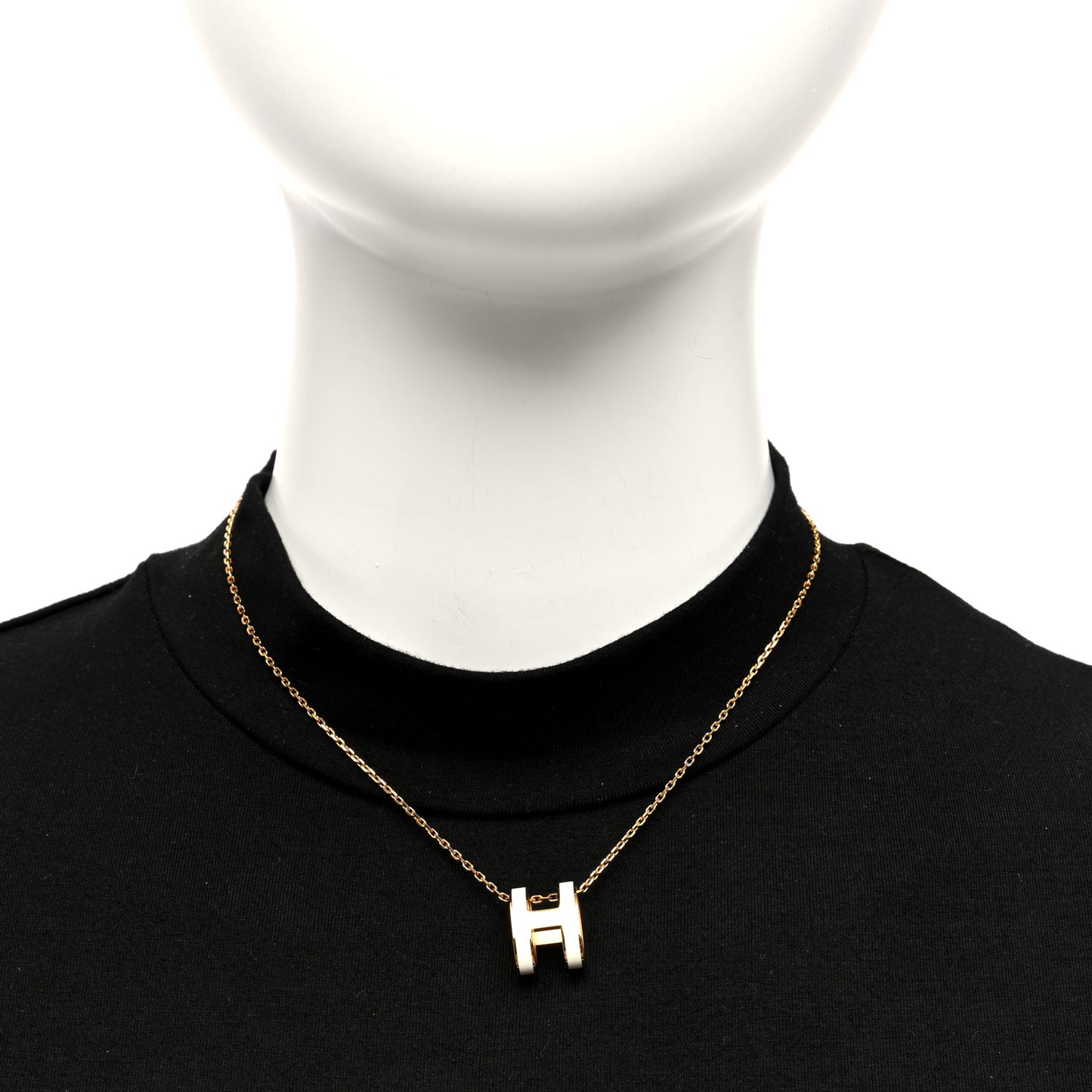 Lacquered Gold Pop H Pendant Necklace White