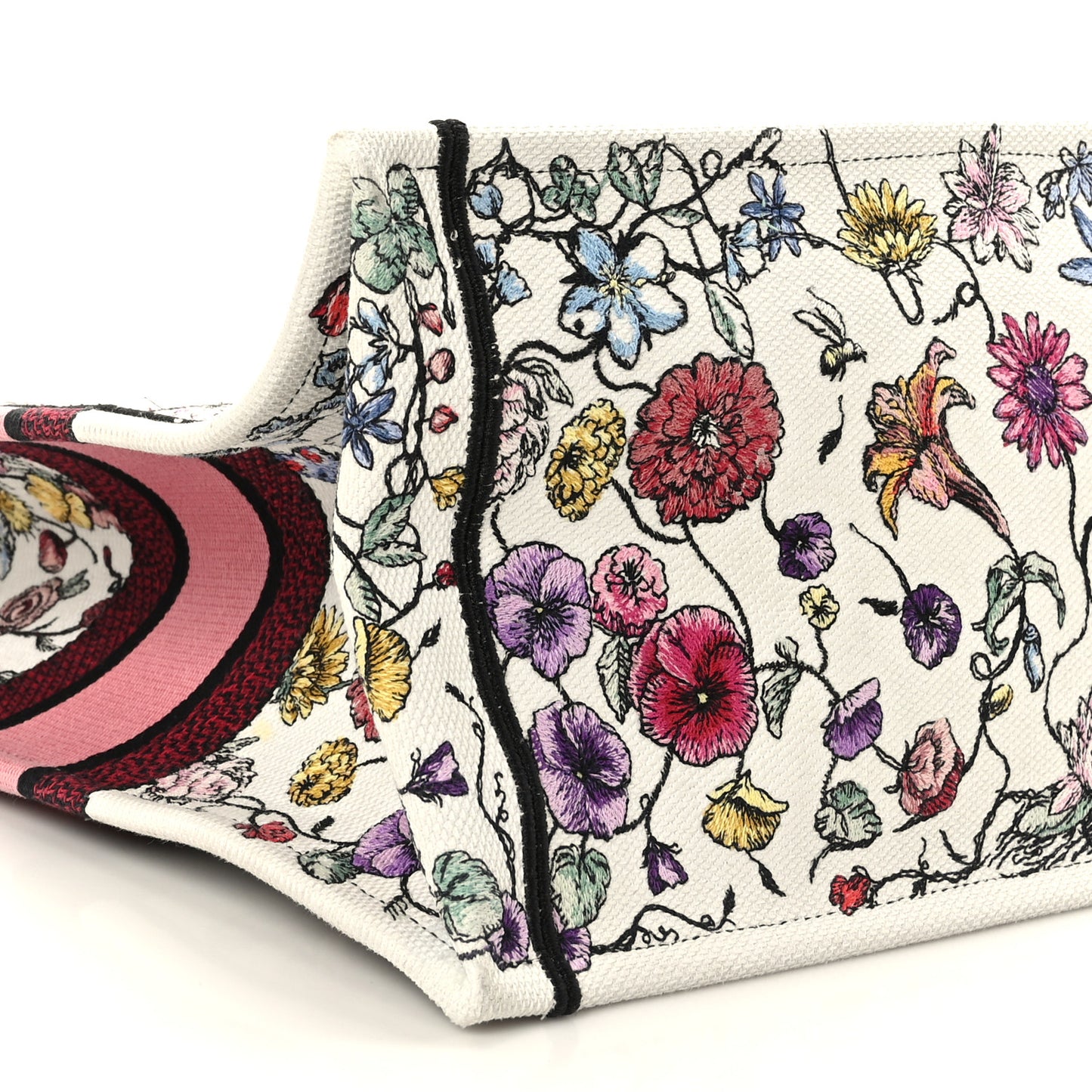 Canvas Embroidered Large Florilegio Book Tote White Multicolor