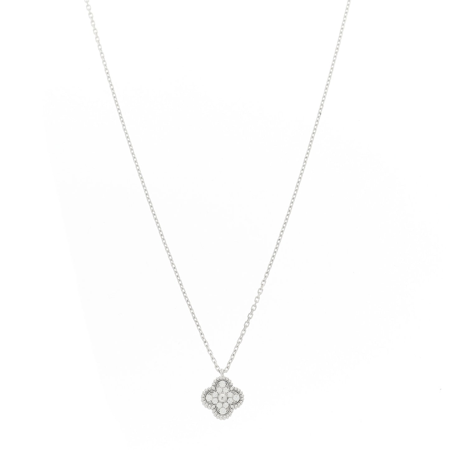 18K White Gold Diamond Sweet Alhambra Pendant Necklace