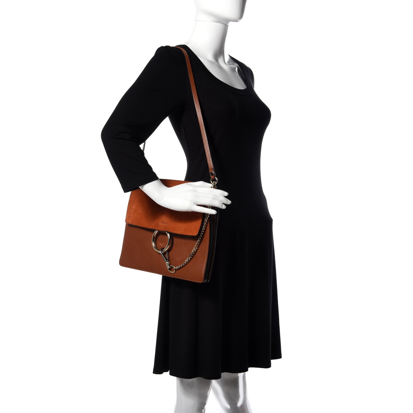Suede Calfskin Medium Faye Shoulder Bag Tobacco