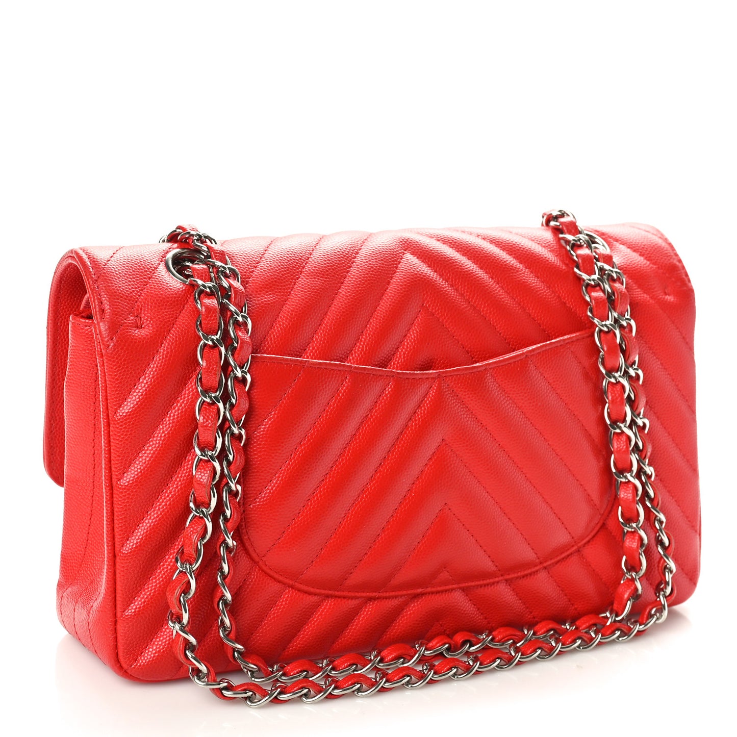 Caviar Chevron Quilted Medium Double Flap Red